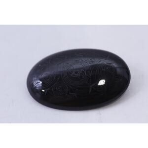 Black Oval Basalt Brooch with Carved Celtic Design, Abstract, Eye-Catching,